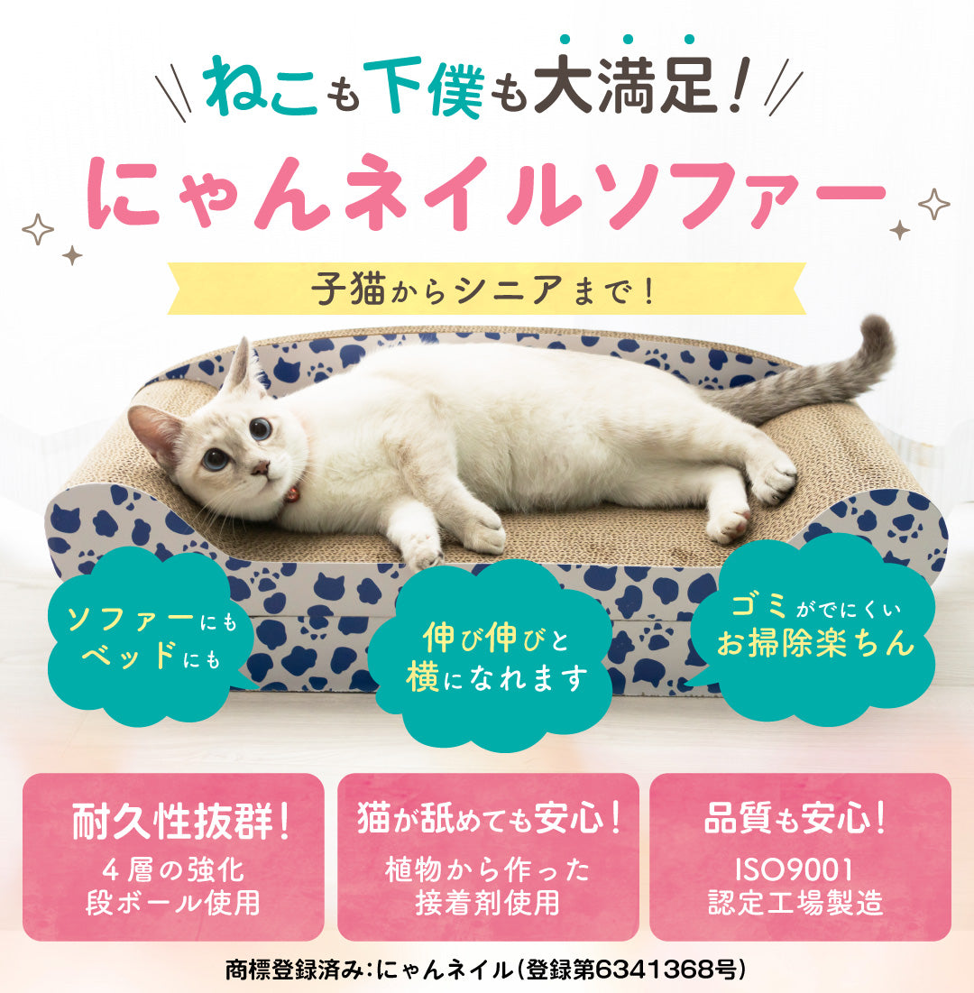 POINT2 猫が選ぶ、気持ちいい爪とぎ。目が細かく丈夫なダンボール素材の拡大写真と、爪とぎ中の猫