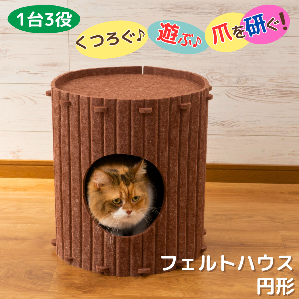 「買ってよかった」の見出しと猫を抱く男性の写真。満足度100%、総合評価4.5以上の表示と、組み立てが簡単で気に入ってくれたという5つ星レビューを紹介。