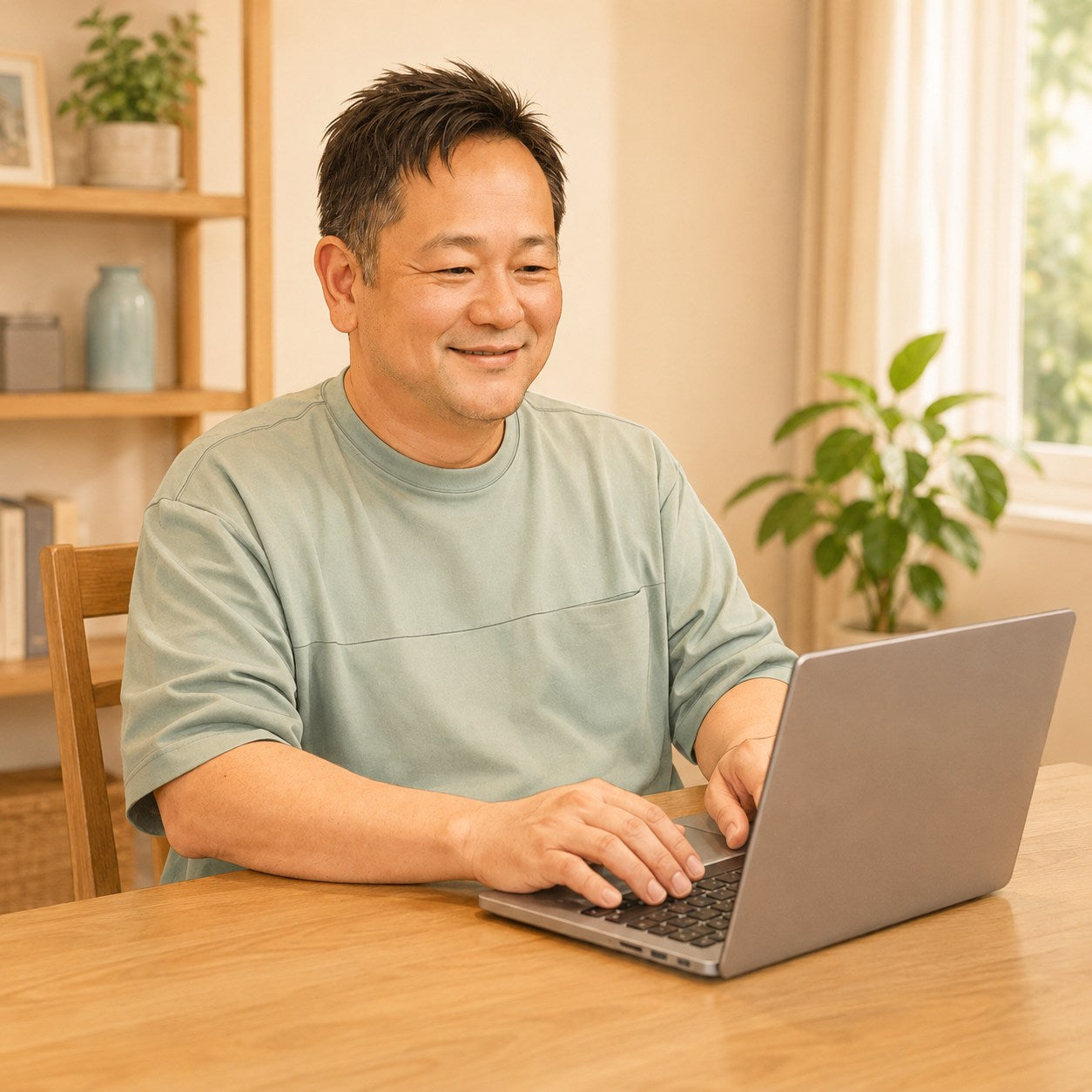 キーテイル編集長 ゴリさん（ノートパソコンで作業する様子）