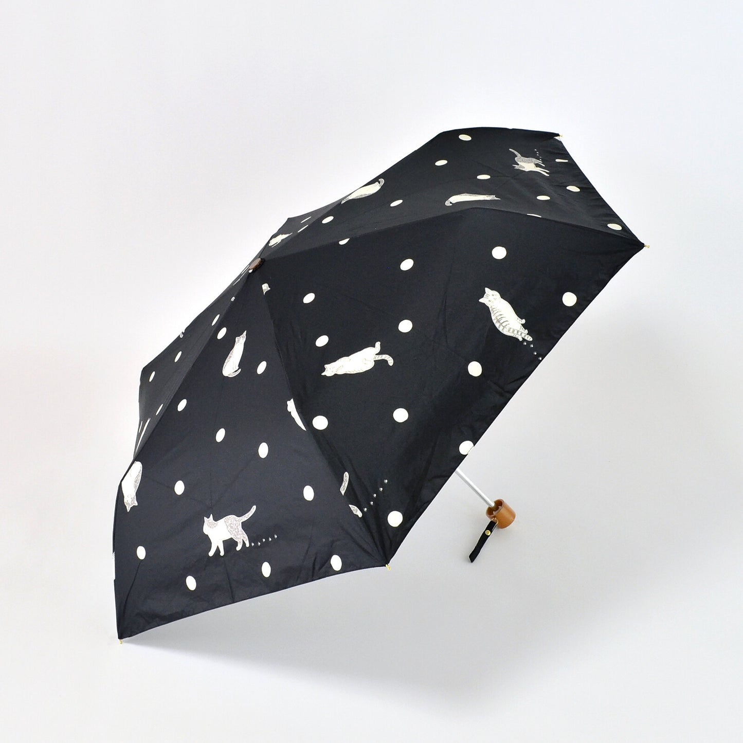 晴雨兼用折りたたみ傘『水玉と猫』