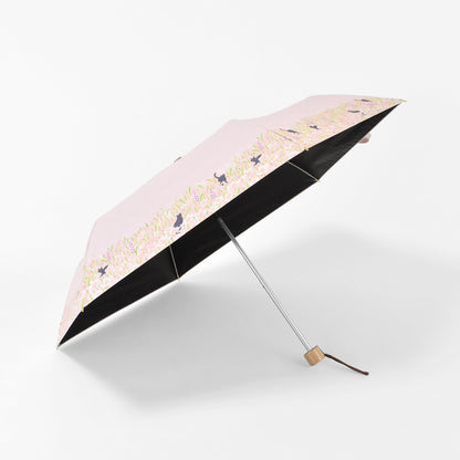 黒コーティング晴雨兼用傘 50cm楽ミニ『お花畑と猫 mini』