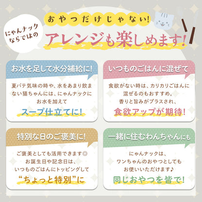 「アレンジも楽しめます!」の見出しで4つの使い方を紹介。お水を足してスープに、いつものごはんに混ぜて、特別な日のご褒美に、犬にも使える