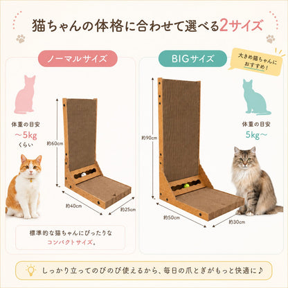 体格に合わせて選べる2サイズの比較図。ノーマルサイズは体重目安〜5kg・高さ約60cm×幅約40cm×奥行約25cm、BIGサイズは体重目安5kg〜・高さ約90cm×幅約50cm×奥行約30cm。
