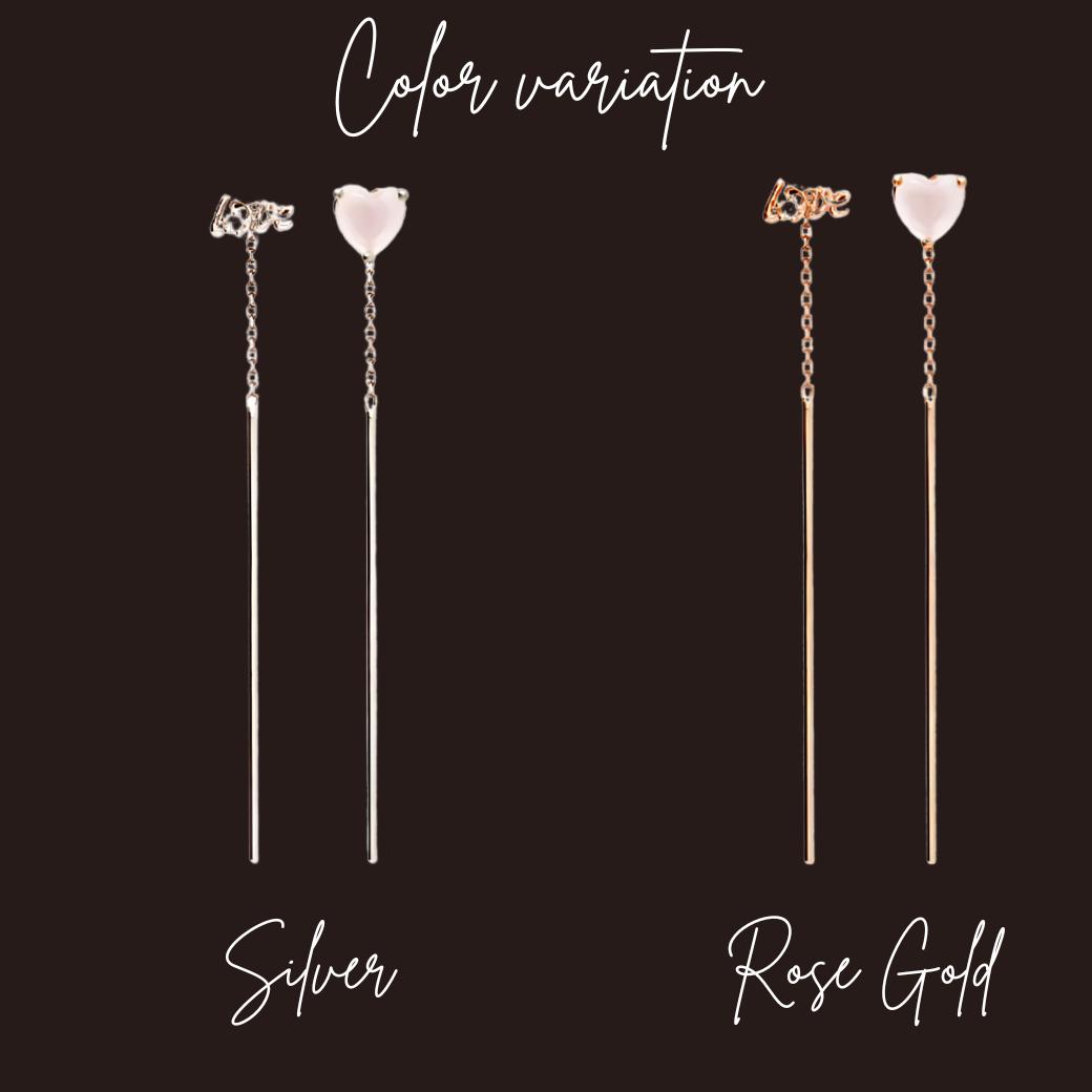 黒背景に「Color variation」の文字。LOVE文字とハートのピアスをシルバーとローズゴールドの2色で並べた比較写真