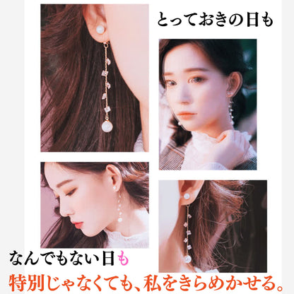 「とっておきの日も なんでもない日も 特別じゃなくても、私をきらめかせる。」の文字とともに、様々な角度からピアスを着けた女性の4カット