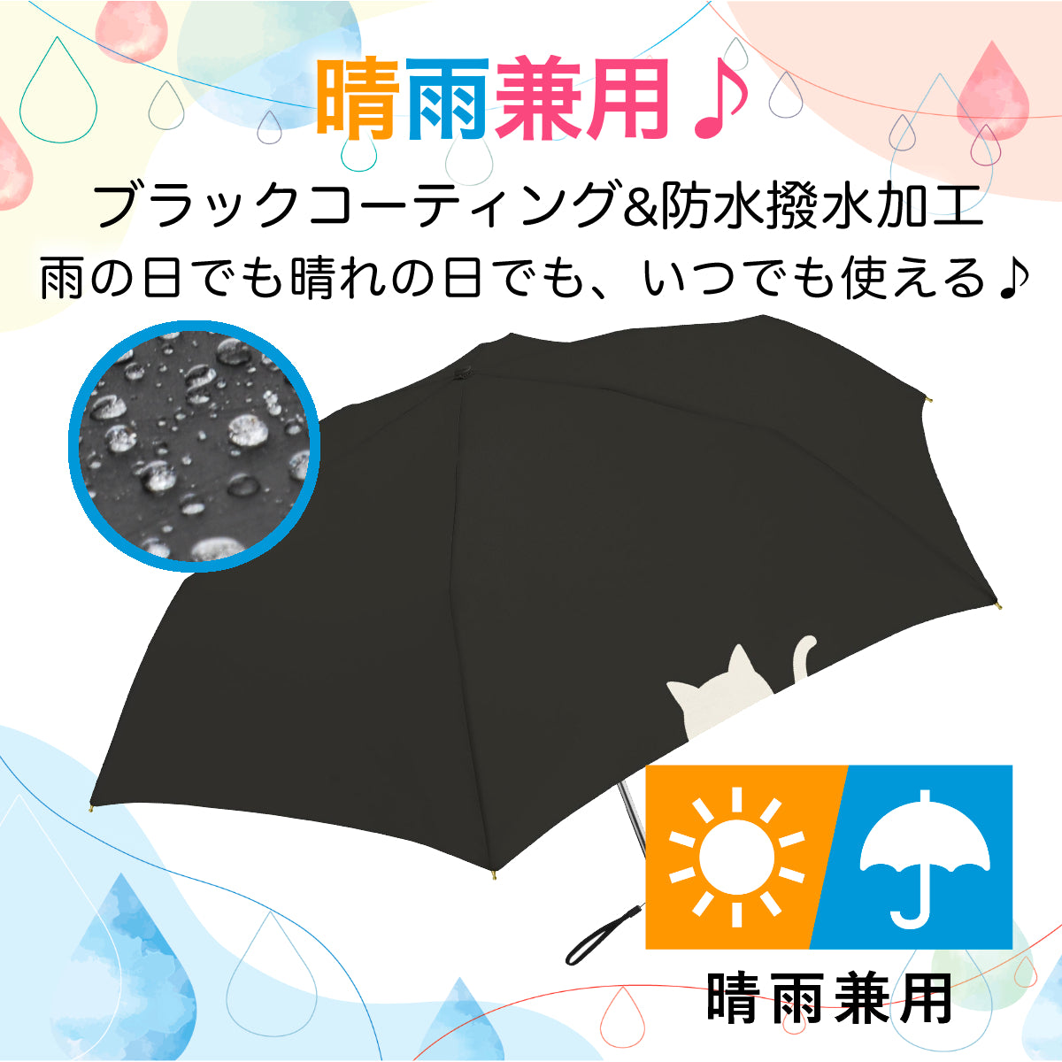 晴雨兼用折りたたみ傘『ねこちゃんと森のおさんぽ』